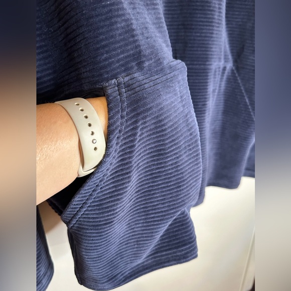 LL Bean Blue Loose Turtle Neck 3/4 Zip Up Kangaroo Pocket Ribbed Sweater XL - Picture 3 of 14